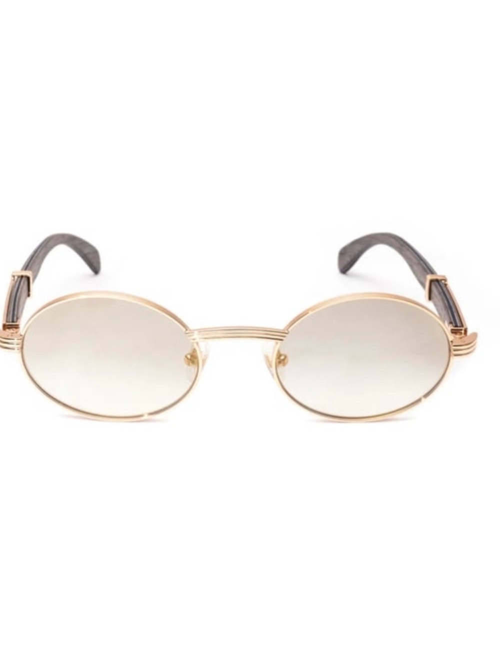 Vintage Gold Metal Round Sunglasses with Gray Temples